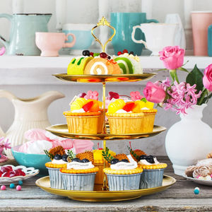 Fancy Cake Stand Bandeja para servir de 3 niveles con Base Platos de soporte para servir pasteles de acero inoxidable para vajilla Plato para servir aperitivos - Product Image 2