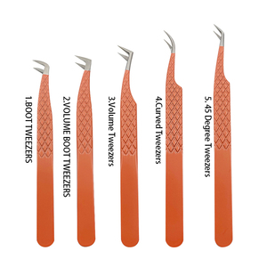 Pinzas de extensión de pestañas de acero inoxidable con etiqueta privada de logotipo personalizado de alta calidad herramienta de belleza de plástico de fibra curvada puntiaguda - Product Image 2