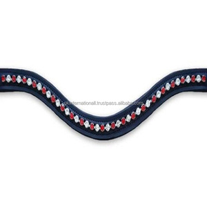 Banda de cuero vacía para cejas de caballo, banda personalizada con cristales plateados y rojos, con diamantes de imitación, banda ostentosa para cejas, fabricante al por mayor - Product Image 4