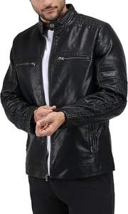 <b>Men's</b> <b>Faux</b> <b>Leather</b> <b>Jacket</b> with Hood, Hooded Stand Collar PU <b>Leather</b> <b>Jacket</b> for <b>Men</b>, in Black Color - Product Image 5