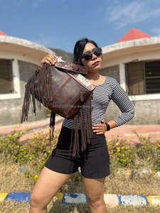 Nouvel arrivage de sac à bandoulière à franges en cuir usiné avec fourrure de vrais cheveux faits main de style occidental sac à bandoulière décontracté dissimulé pour femmes - Product Image 5