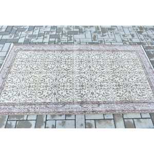 Tapis turc vintage 3,6 x 6,8 pieds, tapis de sol, tapis en laine blanc et marron à bordures - Product Image 3