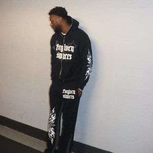 Heavyweight 100% algodón personalizado 3D bordado Logo de gran tamaño Jogger pantalones de chándal acampanados y Zip Up Hoodie Set hombres - Product Image 2