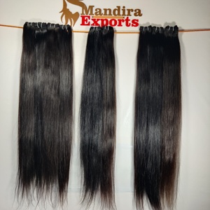 Vente en gros extensions de cheveux humains indiens brutes bon marché vendeur de faisceaux de cheveux vierges machine de couleur noire double trame - Product Image 2
