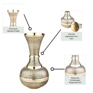 Vase à fleurs en laiton massif de haute qualité, œuvre d'art indienne moderne en émail avec motifs de paon, fait à la main, vase de table écologique - Product Image 4