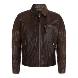 Transpirable diseño personalizado bolsillos con cremallera Retro banda cuello chaquetas Unisex Slim Fit Ridewear motocicleta chaqueta de moda para hombres - Product Image 1