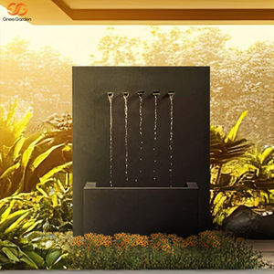 Fontaine murale cascade rectangulaire moderne haut de gamme en métal noir à 5 becs pour jardin extérieur - Product Image 5