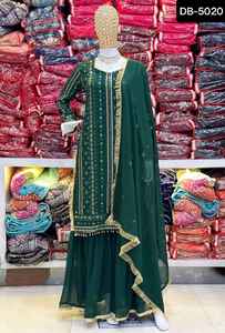 Style pakistanais indien pur Faux Georgette broderie séquence conception travail Salwar Kameez mariage fonction costume - Product Image 4