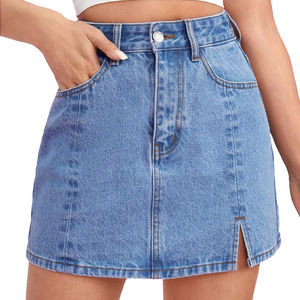 Jupe en jean élégante pour femme, coupe trapèze, taille haute, irrégulière, délavée, pour le printemps, l'été et l'automne, fabriquée au Pakistan - Product Image 5