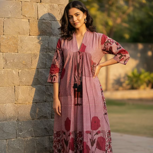 Vestido Floral con Cuello en V para Mujer, Oferta de Verano, Talla XL, Hoja de Loto, Manga Larga, Color Sólido, Casual, Cintura Natural, Largo Completo - Product Image 1