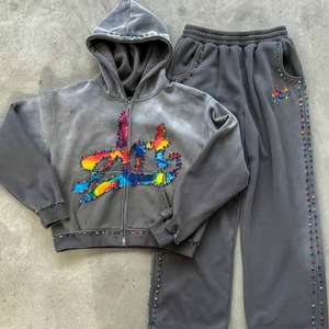 Vêtements personnalisés OEM, streetwear, délavé au soleil, délavé à l'acide, vintage, évasé, surdimensionné, vintage, délavé, survêtement pour hommes - Product Image 1