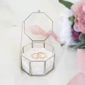 Boîte de rangement pour bagues en verre transparent de haute qualité, forme hexagonale, boîte à bijoux, boîte à bibelots, finition dorée, mariages - Product Image 3
