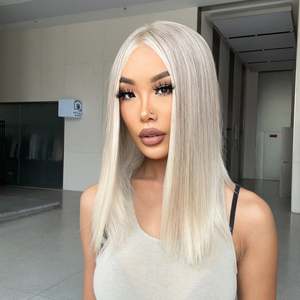 DWY 12 Inch <b>Bob</b> <b>Wig</b> with Ash Blonde and White Balayage Highlights Straight Lace Front for Bold Fashion Statements - Product Image 1