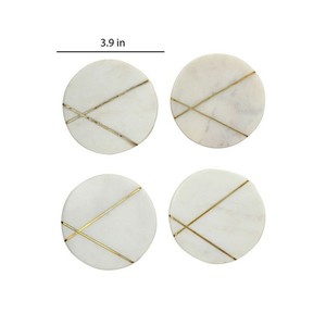 Incrustation linéaire en laiton marbre blanc gris taille personnalisée pierre de marbre de luxe et incrustation de métal sous-verre de tasse pour thé ou café - Product Image 6