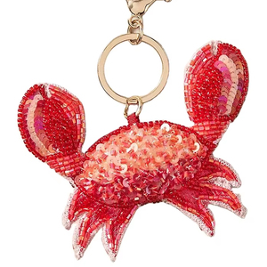 Beau porte-clés brodé perlé de graines de conception de crabe de couleur rouge et porte-clés fait main pour les filles de l'Inde - Product Image 1