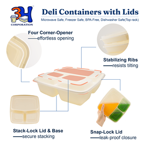 Contenitori per la preparazione dei pasti 3H da 45 once, 3 scomparti, confezione da 100 pezzi, 200 pezzi con coperchi, contenitori per alimenti da asporto, adatti a microonde, lavastoviglie e congelatore. - Product Image 3