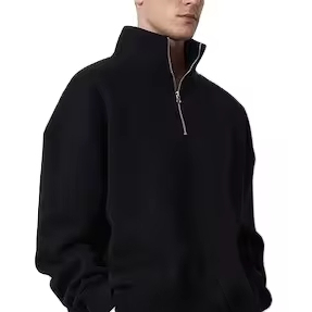 Logo personnalisé en gros sweat-shirt noir à fermeture éclair surdimensionné pour hommes 100% coton haute qualité GSM streetwear - Product Image 4