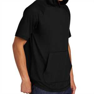 Vente en gros de sweat à capuche décontracté à manches courtes pour hommes classique noir sweat à capuche léger et respirant avec poche kangourou idéal pour la salle de sport - Product Image 5