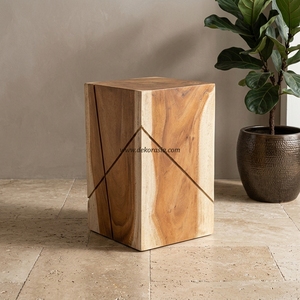 Tabouret en bois de suar artisanal, tabouret en bois naturel solide, chaise ottomane pour le salon, décoration de la maison - Product Image 6