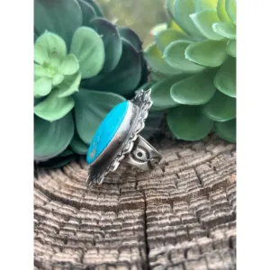 Kingman Turquoise Sterling <b>Silver</b> <b>Ring</b> Size 9.5-Boho <b>Statement</b> Jewelry - Product Image 4
