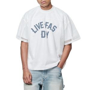 Maillot de football américain surdimensionné en maille pour homme, respirant, streetwear, manches courtes, motif personnalisé, haut décontracté, vente en gros - Product Image 1