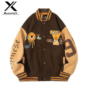 Custom Retro <b>Men's</b> Baseball Varsity <b>Jacket</b> Colorful <b>Long</b> Sleeve Chenille Embroidery Canvas Loose Fit Windproof Breathable New - Product Image 1