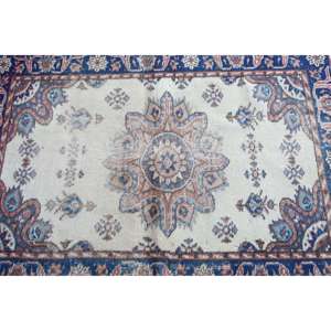 Alfombra Vintage, 3x4,1 pies, Alfombra Turca Pequeña, Alfombra Azul y Blanca con Diseño Ombré - Product Image 4