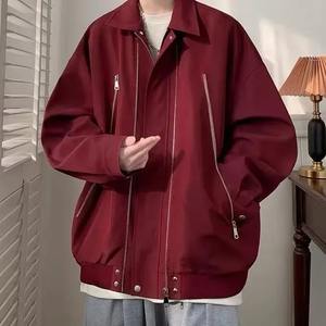 Chaqueta roja con cremallera de estilo americano para hombre, nueva chaqueta Bomber de verano 2024, marca de moda, estilo informal y fresco - Product Image 3