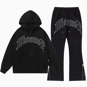 ชุดวอร์มของผู้ชายแบบสั่งทำกางเกงวิ่งออกกำลังกายผ้าคอตตอนพร้อม100% พิมพ์พัฟเสื้อครอปมีฮู้ดแบบปักลาย - Product Image 2