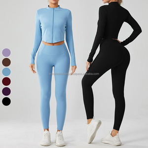 2025 Hot Sale Women's Gym Fitness Two-Piece Yoga Set Solid Pattern Yoga <b>Legging</b> with Mid Waist Logo for Workout - Product Image 3