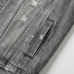 Veste en jean délavée pour homme, déchirée, surdimensionnée, col montant, réversible, vintage, streetwear, prix compétitif - Product Image 5