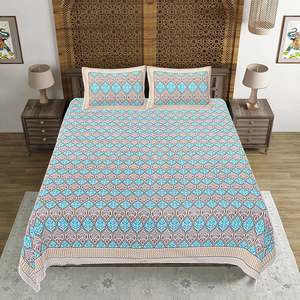 Turquoise Blue 240TC Cotton <b>Floral</b> Print <b>Bed</b> <b>Sheet</b> Set with 2 Pillow Covers (SHKV1050) - Product Image 2
