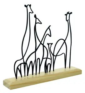 Escultura de Jirafa de Hierro y Madera para Decoración del Hogar, Decoración Moderna de Mesa, Decoración de Lujo para Habitaciones de Hotel y Restaurantes, Hecho en India, Venta al por Mayor - Product Image 1