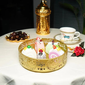 Bandejas de mesa de postre de escritorio para decoración del hogar de Ramadán, bandeja redonda, platos de comida dorados de Metal para uso en bodas - Product Image 5