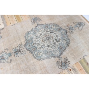 4.3x7.1 ft Vintage Rug, Turkish Area Rug, <b>Brown</b> Blue Floral <b>Wool</b> Rug - Product Image 2