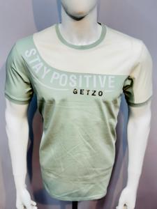 Getzo T-shirt tricoté en coton mélangé 260g pour hommes Stay Positive Printed Colorblock Casual Round Neck Tee in Two-Tone - Product Image 5