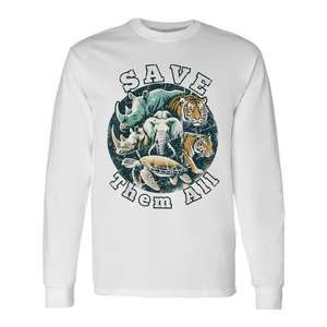 T-shirt à manches longues Save Them All, animaux en voie d'extinction, conservation de la faune, unisexe, adulte, col rond en coton, respectueux de l'environnement - Product Image 1