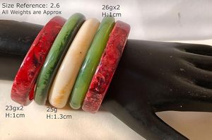 Handcrafted Colorful Fuschianet Resin Shaded Red Dusky Green <b>Cream</b> Thinner Stackable Model Bangles India Handmade - Product Image 2