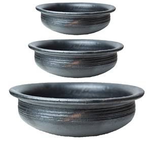 Wholesale <b>Set</b> of 3 Eco-Friendly Clay Black Skillets Unglazed Natural Earthenware Kitchen <b>Pans</b> with Induction Bottom - Product Image 2