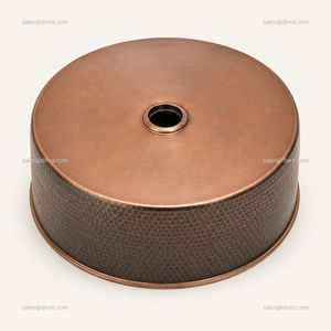 DIVRIS Lavabo de Cobre Forjado Artesanal, Redondo, de un Solo Tazón, para Instalar Sobre Encimera, Estilo Rústico, Acabado Mate, Grifo de 16 Pulgadas - Product Image 6