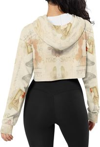 เสื้อฮู้ดแขนยาวผ้าฟลีซผ้าฝ้าย100% สำหรับผู้หญิงเสื้อครอปแขนยาวน่ารักพิมพ์ลายเสื้อครอป - Product Image 4