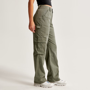Pantalon Cargo en sergé de coton flammé à coupe droite pour femmes Poches utilitaires Style avant-gardiste pour le travail en plein air Vie urbaine - Product Image 1
