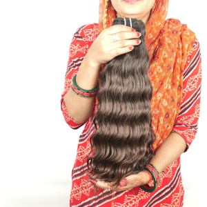 Extensions de cheveux humains ondulés ondulés naturels indiens non traités, cuticules alignées vierges noires, tissage à double trame à la machine - Product Image 4