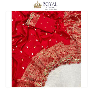 Ventes énormes, qualité supérieure, design élégant, vêtements indiens pour femmes, sari en georgette khadi avec chemisier rouge contrasté - Product Image 6