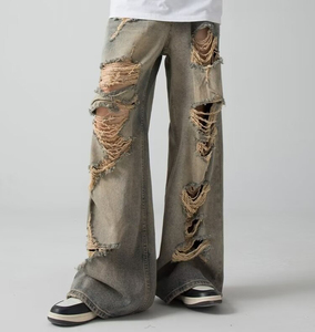 Jeans personnalisés pour hommes, grande taille, style vintage moyen, décontracté, tendance Y2K, jaune boue, délavé, hip-hop, écologique - Product Image 3