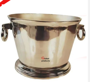 Refroidisseur de vin en acier inoxydable fini argent en métal de forme ronde de fantaisie pour le restaurant et le bar d'hôtel - Product Image 2