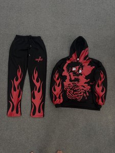 2025 Streetwear Acid Washed Sweat Suits Zipper Hoodies Tracksuit Set Acid Wash Distress <b>Patch</b> Flared Sweatpants and Hoodie Set - Product Image 3