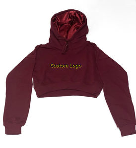 Sudadera deportiva de nuevo diseño para mujer, 100% de algodón, forro polar, bordado con cordón, capucha corta, capucha corta de invierno sólida con capucha - Product Image 1