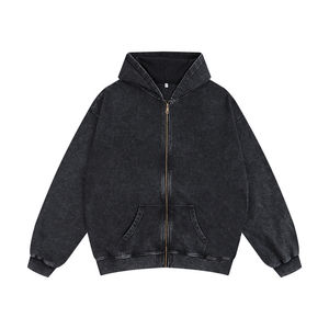 Wholesale 360gsm Digital Print Logo <b>Cropped</b> Zipper Terry <b>Hoodie</b> Blank Full <b>Zip</b> <b>up</b> Vintage Washed Hoodies for Men high quality - Product Image 1