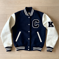 Jaket Varsity Bordir Custom Pria OEM Jaket Letterman Badan Wol Lengan Kulit PU Jaket Baseball Pabrik Jaket Letterman
